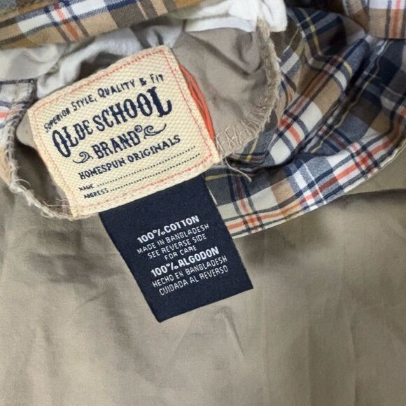 Olde School Brand Retro Reversible Flat Front Classic Khaki Madras Plaid Size 36 - Picture 9 of 9